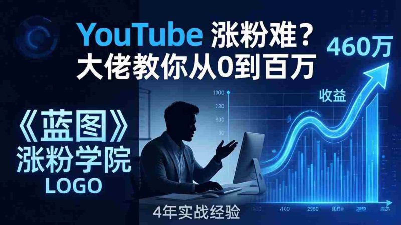(17836期)YouTube 涨粉难?《蓝图涨粉学院》:4 年赚 460 万的大佬教策略,从0到百万有路径!-极速网创