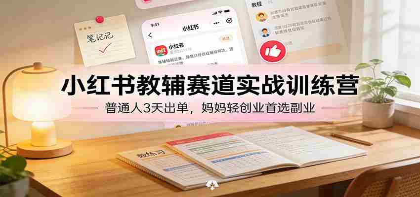 小红书教辅赛道实战训练营：普通人3天出单，宝妈轻创业首选副业-极速网创