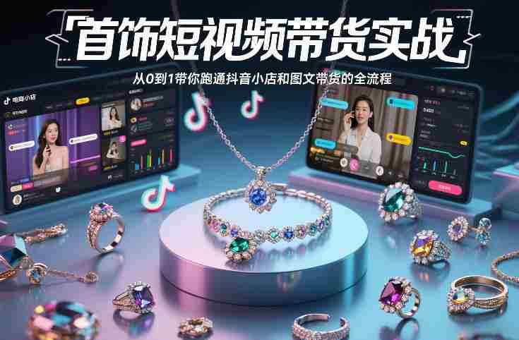首饰短视频带货实战，从0到1带你跑通抖音小店和图文带货的全流程-极速网创
