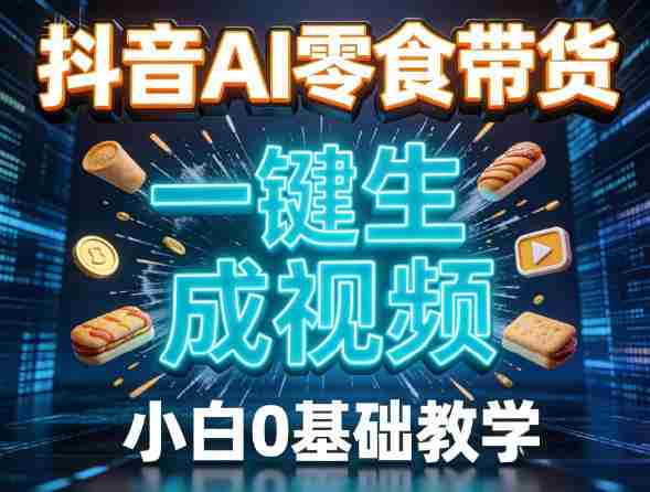 抖音AI零食带货,一键生成视频,小白0基础教学-极速网创
