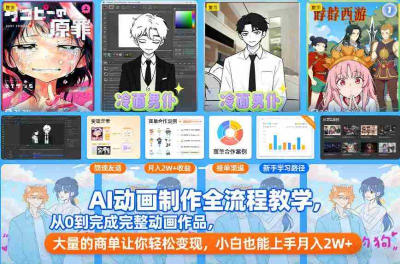 AI动画制作全流程教学，从0到完成完整动画作品，大量的商单让你轻松变现，小白也能上手月入2W+-极速网创