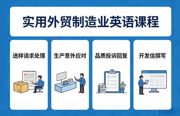 实用外贸制造业英语课程，教你专业处理送样请求、应对生产意外、回复品质投诉、撰写开发信等-极速网创
