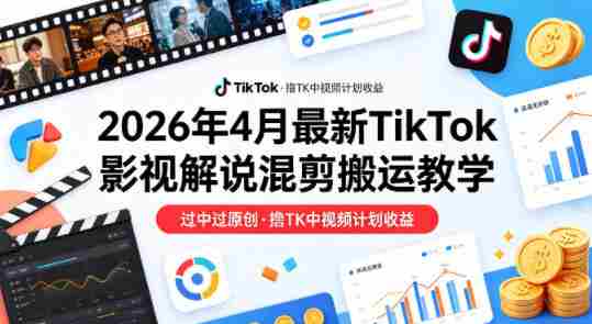 26年4月最新TikTok影视解说混剪搬运教学，过中过原创，撸TK中视频计划收益-极速网创