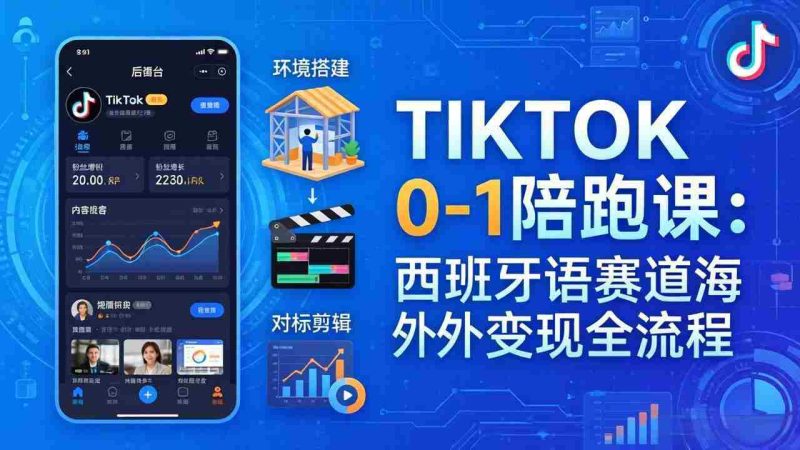（17908期）TIKTOK 0-1 陪跑课：从环境搭建到刷对标剪辑，西班牙语赛道海外变现全流程-极速网创