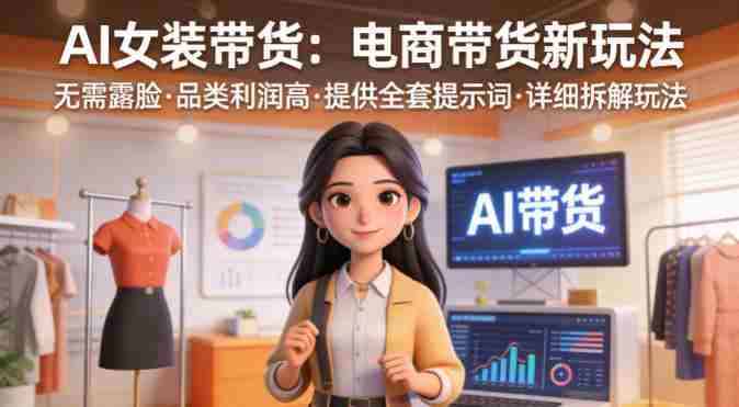AI女装带货，电商带货新玩法，无需露脸，品类利润高，提供全套提示词，详细拆解玩法-极速网创