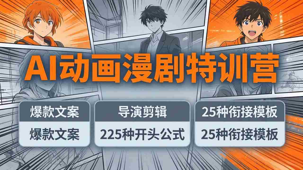 （17917期）AI动画漫剧特训营：爆款文案+导演剪辑：225种开头公式+25种衔接模板，两小时剪电影级大片-极速网创