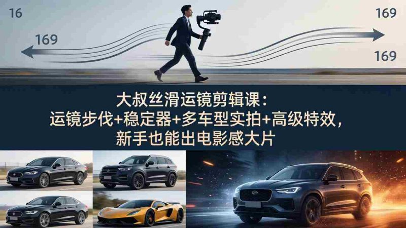 （18004期）大叔丝滑运镜剪辑课：运镜步伐+稳定器+多车型实拍+高级特效，新手也能出电影感大片-极速网创