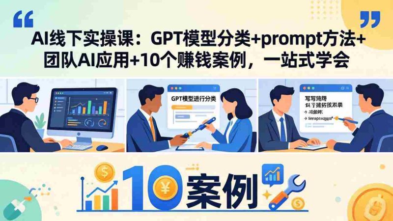 （18017期）AI线下实操课：GPT模型分类+prompt方法+团队AI应用+10个赚钱案例，一站式学会-极速网创