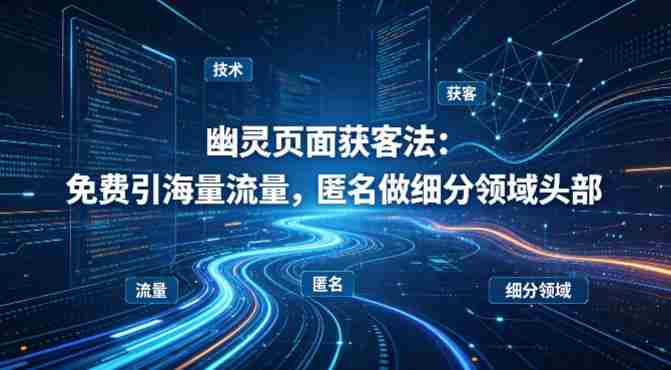 用懂技术！幽灵页面获客法：免费引海量流量，匿名做细分领域头部-极速网创