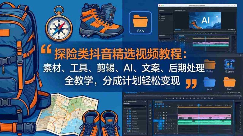 （17994期）探险类抖音精选视频教程：素材、工具、剪辑、AI、文案、后期处理全教学，分成计划轻松变现-极速网创