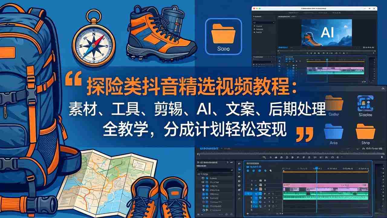 （17994期）探险类抖音精选视频教程：素材、工具、剪辑、AI、文案、后期处理全教学，分成计划轻松变现-极速网创