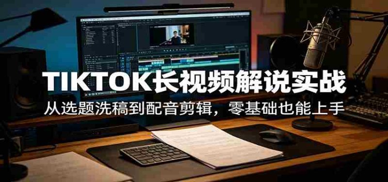 TIKTOK长视频解说实战：从选题洗稿到配音剪辑，零基础也能上手-极速网创