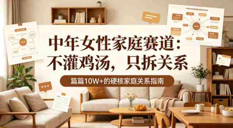 公众号流量主【中年女性家庭赛道】，不讲鸡汤、只拆家庭关系，篇篇10w+-极速网创