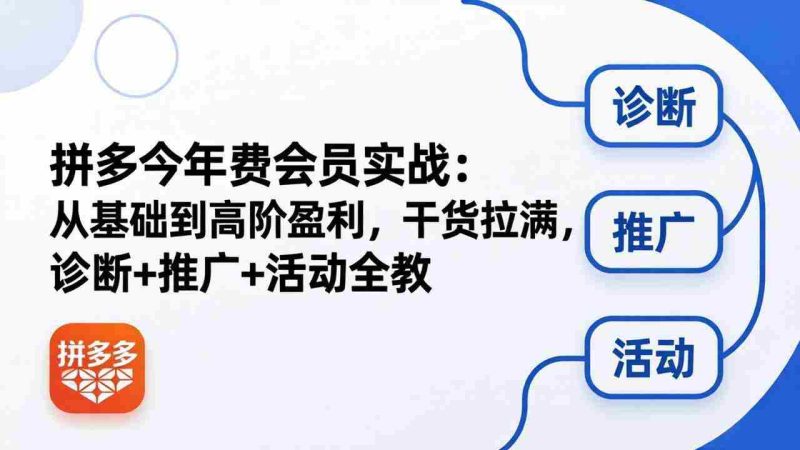 （18334期）拼多多年费会员实战(更新26年5月5)：从基础到高阶盈利，干货拉满，诊断+推广+活动全教-极速网创
