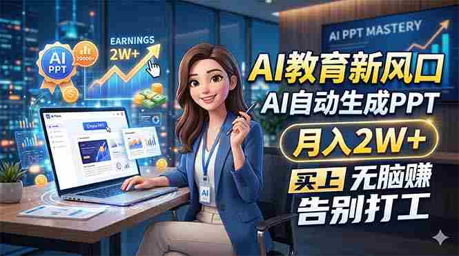 （18330期）AI教育新风口，AI自动生成PPT，月入2W+，无脑赚，告别打工-极速网创
