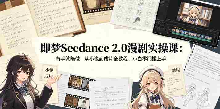 即梦Seedance 2.0漫剧实操课:有手就能做,从小说到成片全教程,小白零门槛上手-极速网创