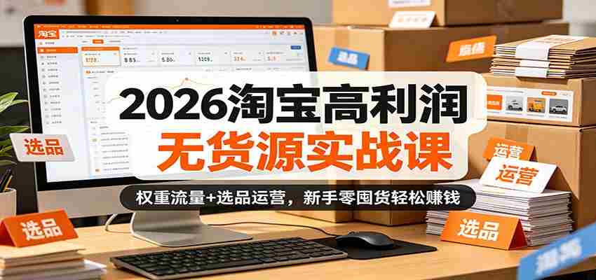 2026淘宝高利润无货源实战课：权重流量+选品运营，新手零囤货轻松赚钱-极速网创