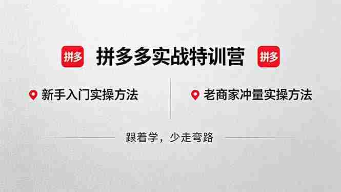 （18309期）拼多多实战特训营(更新5月3)：不管是新手入门或老商家冲量，都有实操方法，跟着学，少走弯路-极速网创