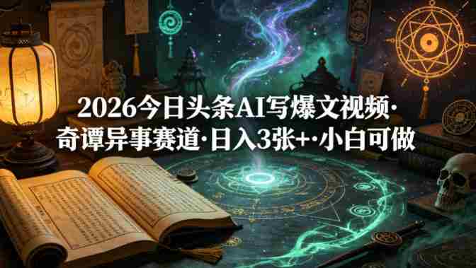 2026今日头条AI写爆文视频，奇谭异事赛道，日入3张+，小白可做-极速网创