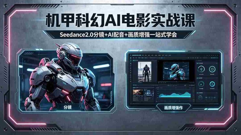（18303期）机甲科幻 AI 电影实战课，Seedance2.0 分镜 + AI 配音 + 画质增强一站式学会-极速网创