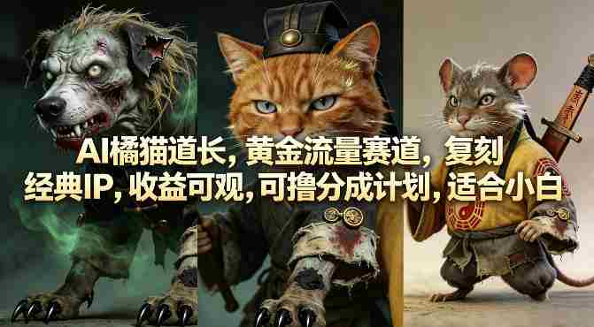 AI橘猫道长,黄金流量赛道,复刻经典IP,收益可观,可撸分成计划,适合小白-极速网创
