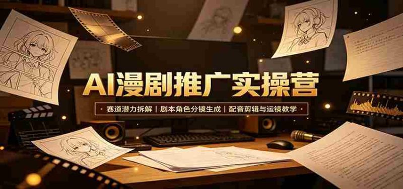 AI漫剧推广实操营：赛道潜力拆解，剧本角色分镜生成，配音剪辑与运镜教学-极速网创