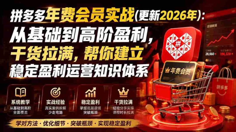 （19880期）拼多多年费会员实战(更新2026年)：从基础到高阶盈利，干货拉满，帮你建立稳定盈利运营知识体系-极速网创