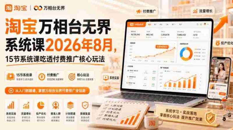 淘宝万相台无界系统课2026年8月,15节系统课吃透付费推广核心玩法-极速网创