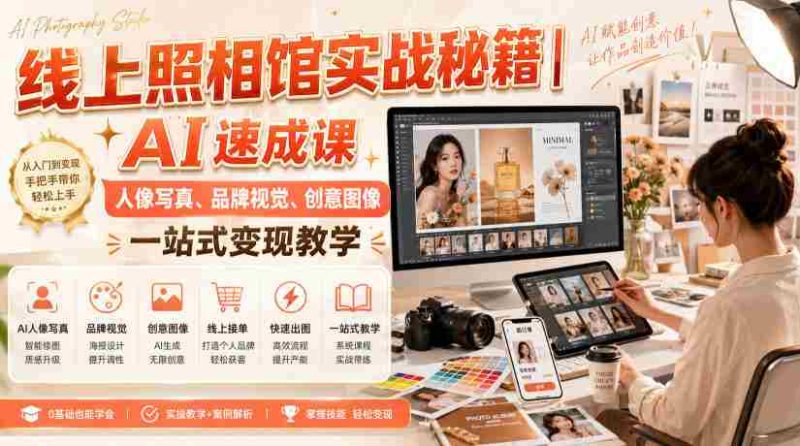 线上照相馆实战秘籍|AI速成课,人像写真、品牌视觉、创意图像一站式变现教学-极速网创
