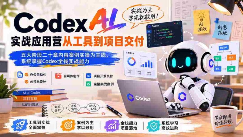 (19854期)Codex AI实战应用营从工具到项目交付;五大阶段二十章内容案例实操为主线,系统掌握Codex全栈实战能力-极速网创