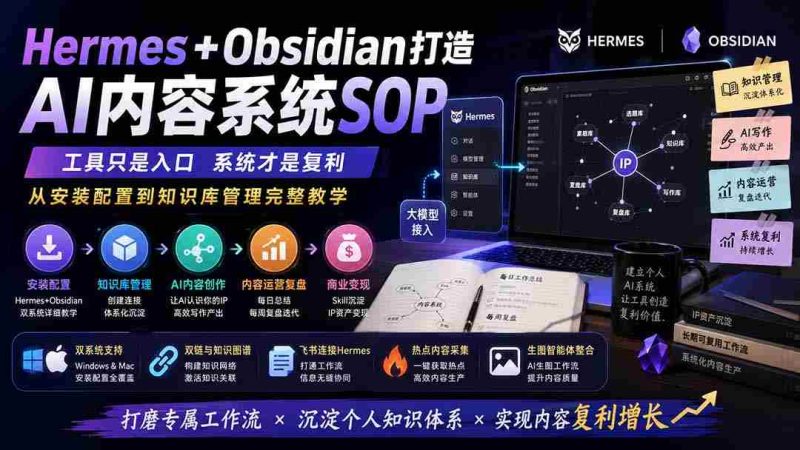 (19861期)Hermes+Obsidian打造AI内容系统SOP;工具只是入口系统才是复利,从安装配置到知识库管理完整教学-极速网创