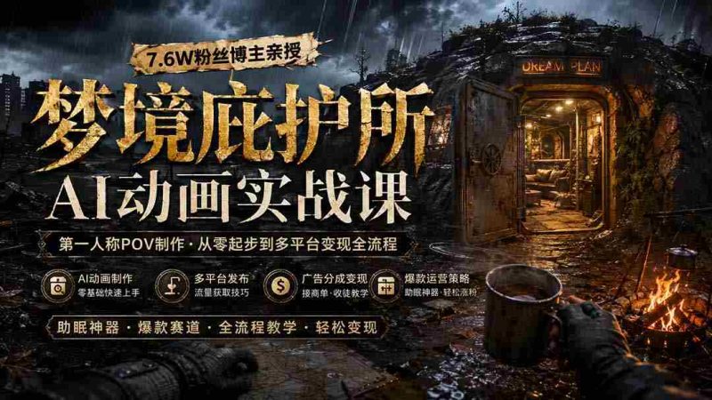 (19886期)梦境庇护所AI动画实战课:7.6W粉丝博主亲授第一人称POV制作,从零起步到多平台发布变现全流程-极速网创