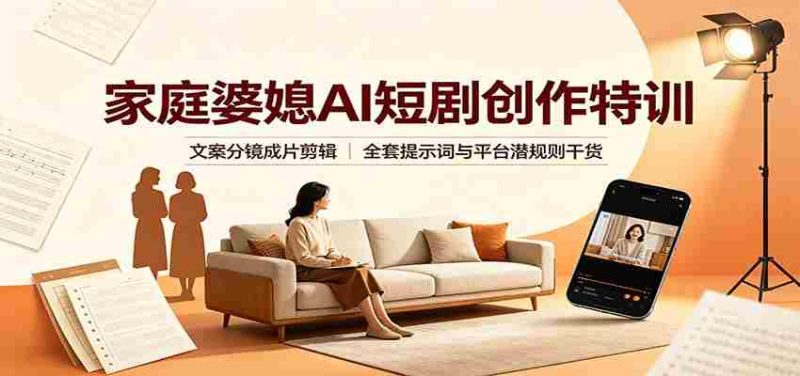 家庭婆媳AI短剧创作特训：文案分镜成片剪辑，全套提示词与平台潜规则干货-极速网创