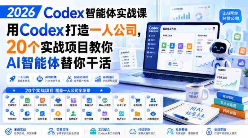 2026 Codex智能体实战课,用Codex打造一人公司,20个实战项目教你AI智能体替你干活-极速网创