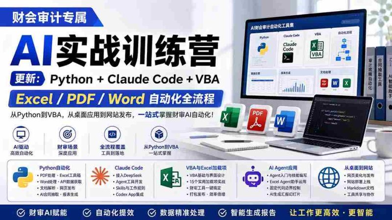 (19887期)财会审计专属 AI实战训练营:Python+Claude Code+VBA,Excel/PDF/Word自动化全流程 (更新)-极速网创